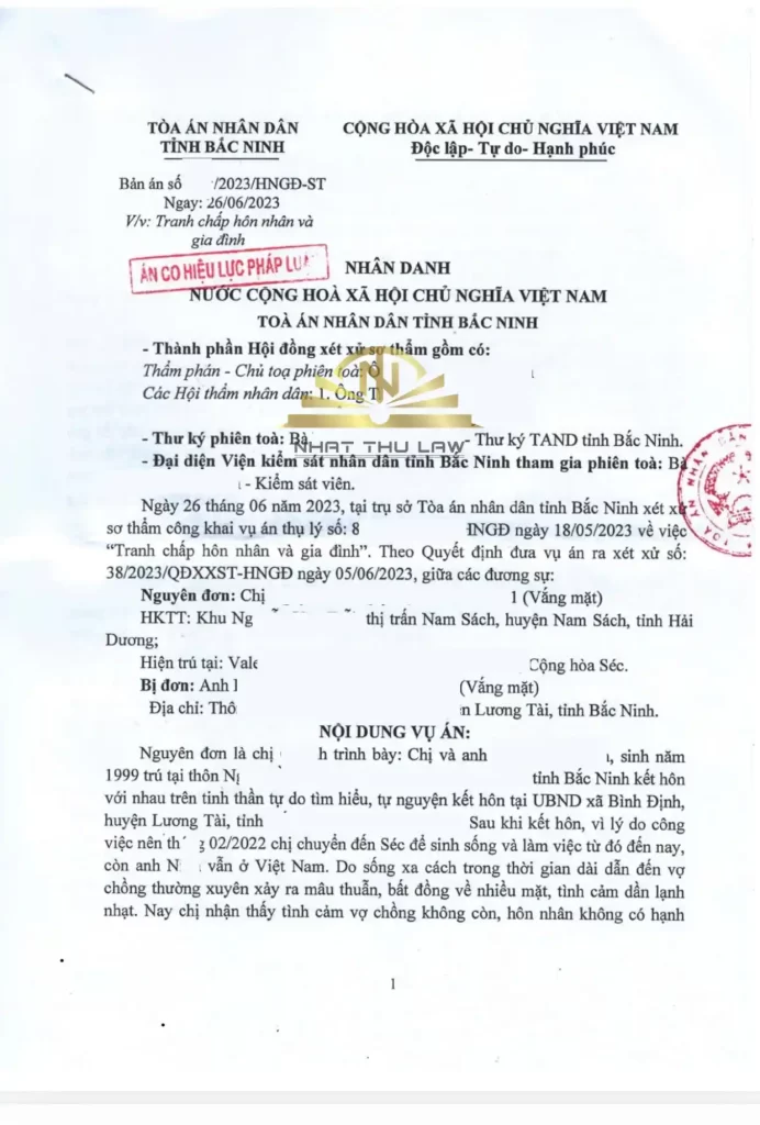 Bản án ly hôn đơn phương vắng mặt yếu tố nước ngoài