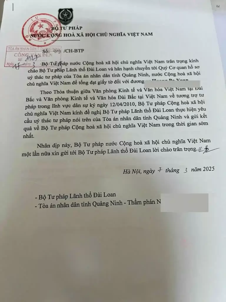 Công văn ủy thác tư pháp sang nước ngoài