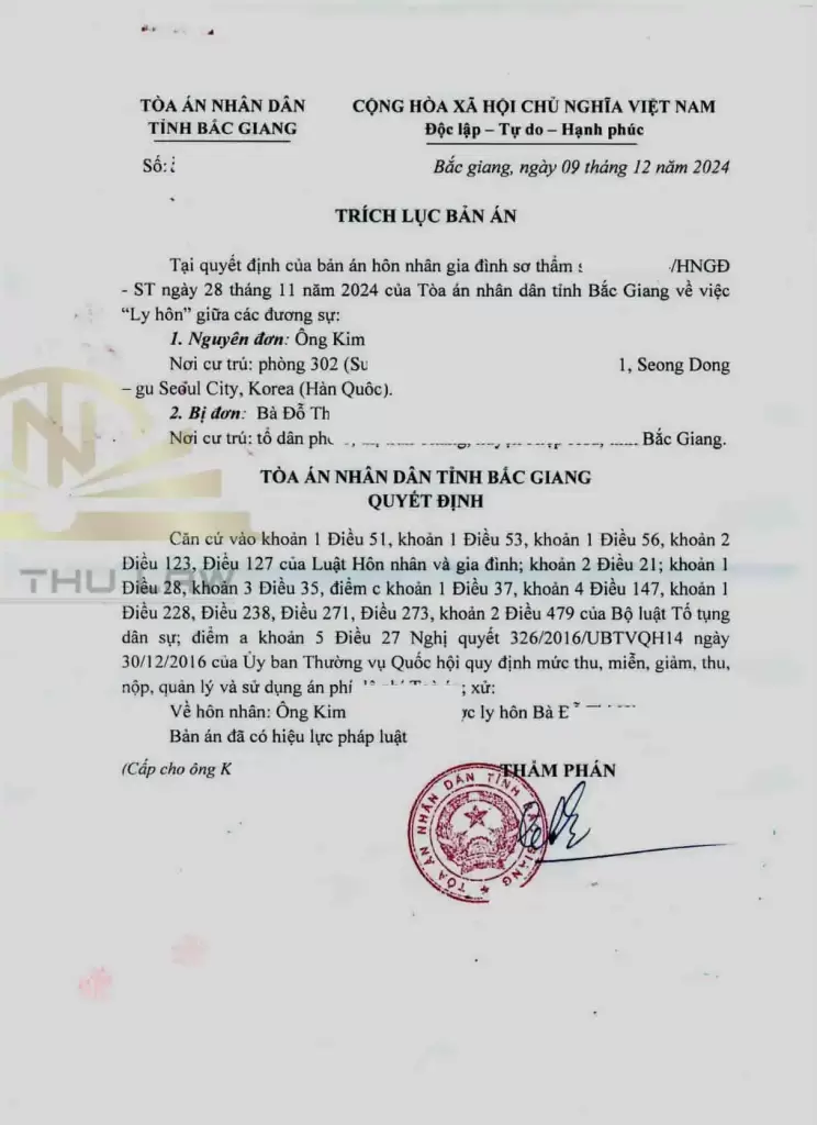 quyết định ly hôn thuận tình với người hàn quốc