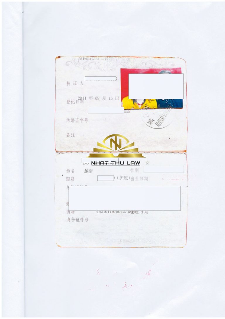 giấy đăng ký kết hôn trung quốc