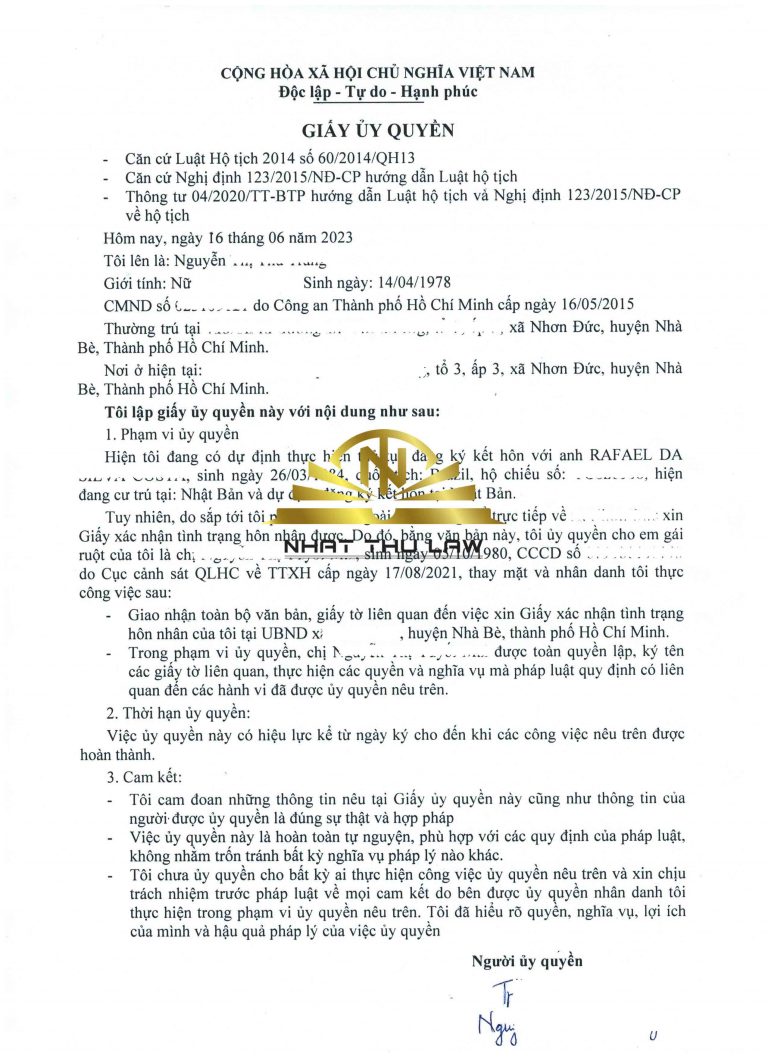 Mẫu giấy uỷ quyền xác nhận độc thân mới nhất 2023