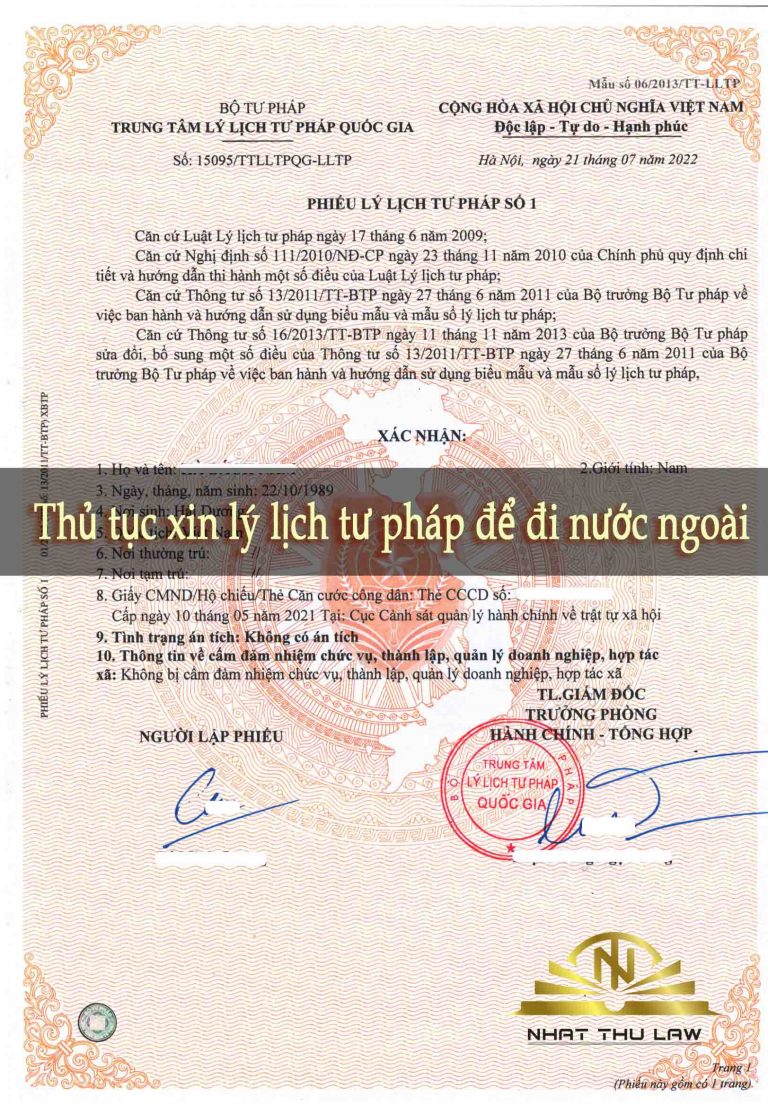 Hướng dẫn thủ tục xin lý lịch tư pháp để đi nước ngoài