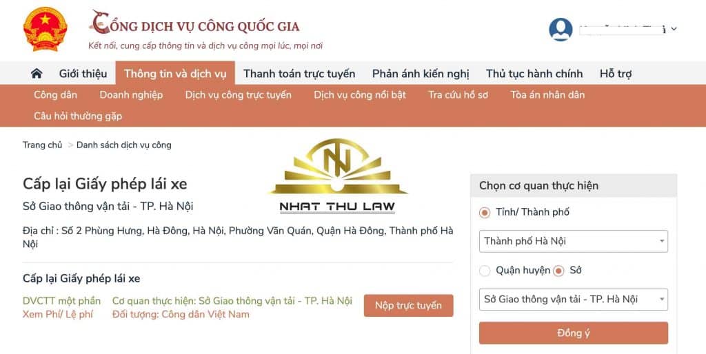 dịch vụ cấp đổi giấy phép lái xe trên dịch vụ công