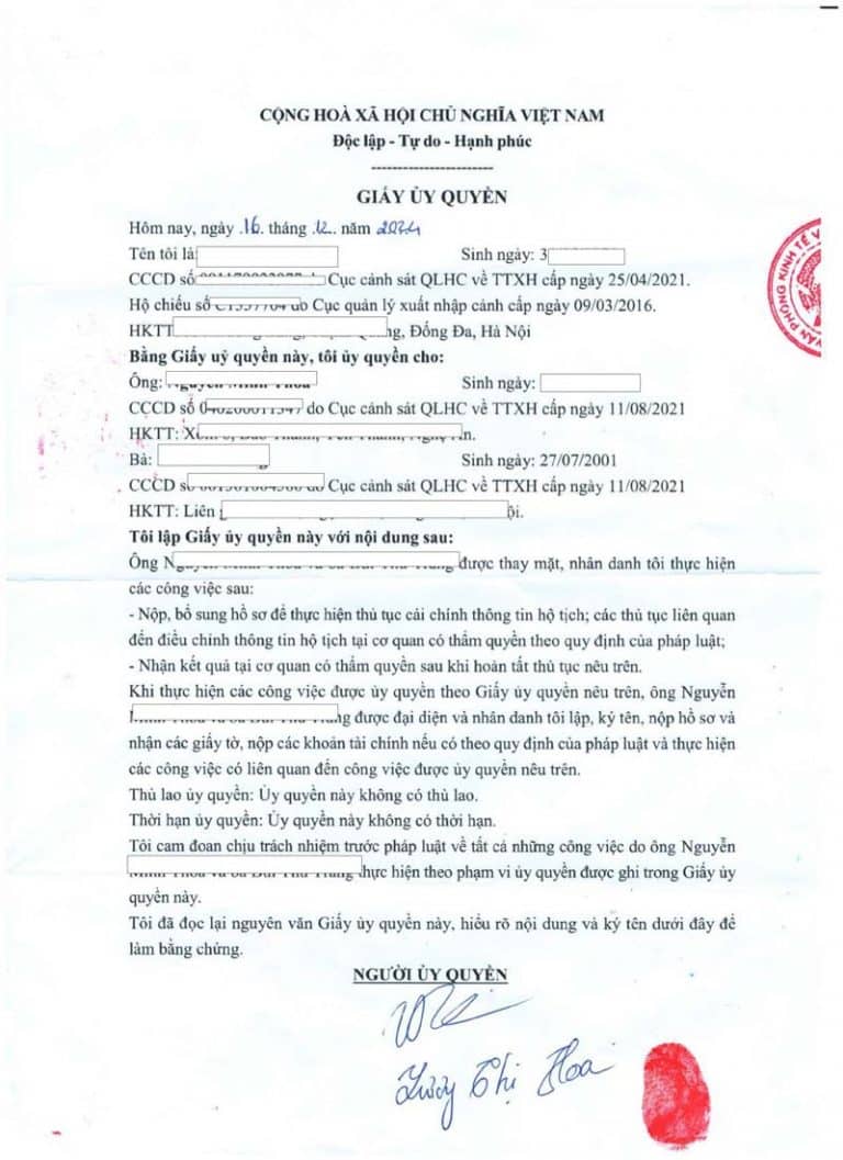 giấy uỷ quyền dân sự công chứng