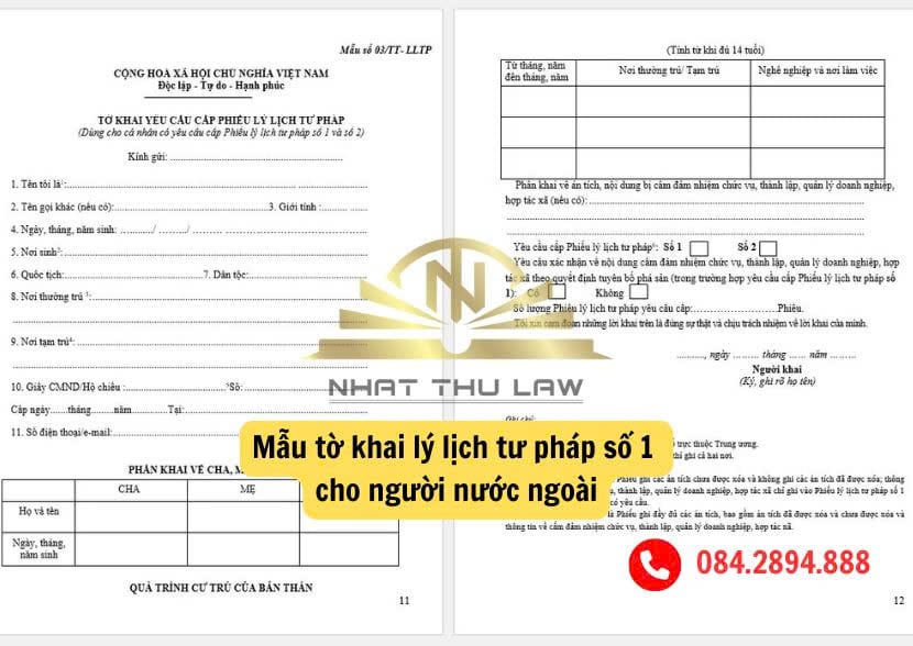 Mẫu tờ khai lý lịch tư pháp cho người nước ngoài