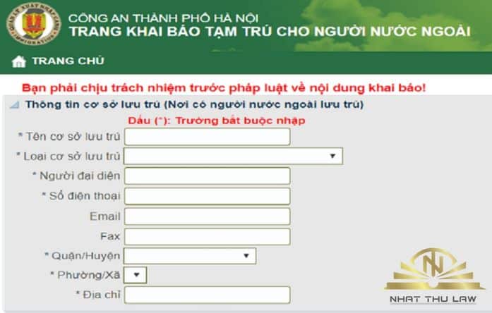 Trang khai báo tạm trú cho người nước ngoài