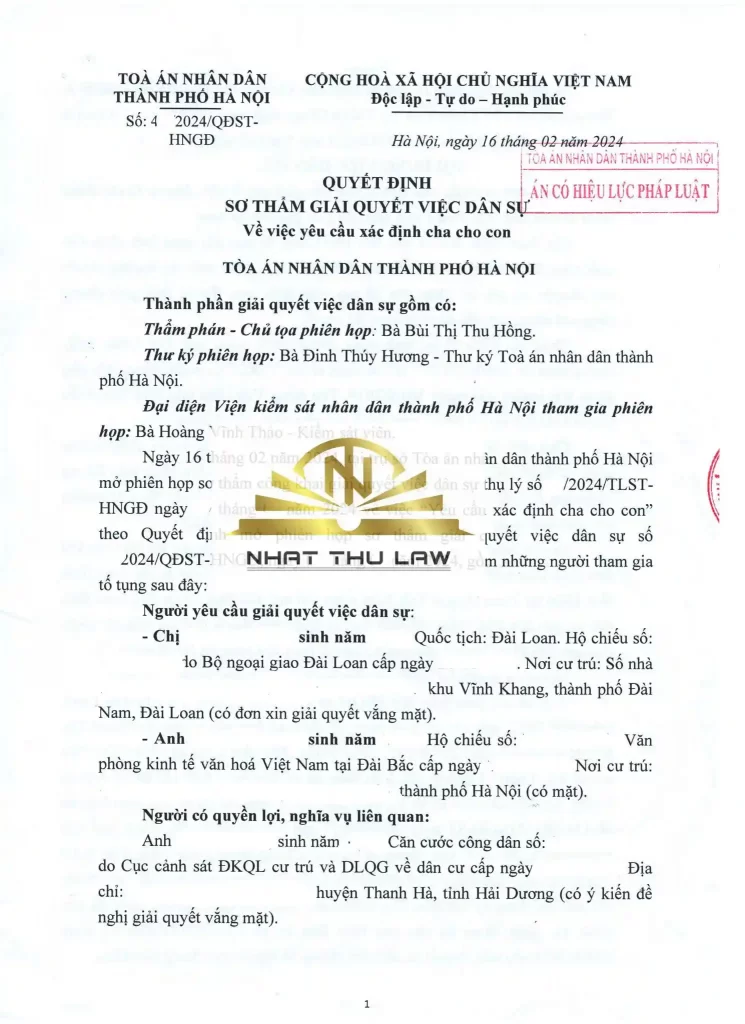 Thủ tục nhận cha con khi người mẹ chưa ly hôn
