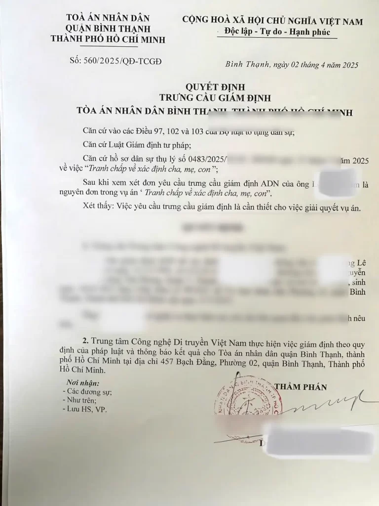 phí trưng cầu giám định adn tại toà án