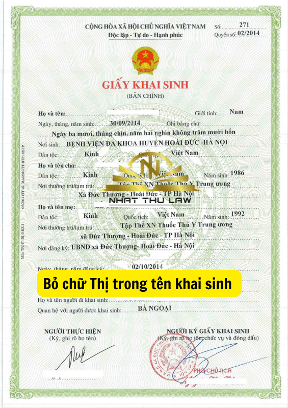 Bỏ tên đệm có chữ Thị 