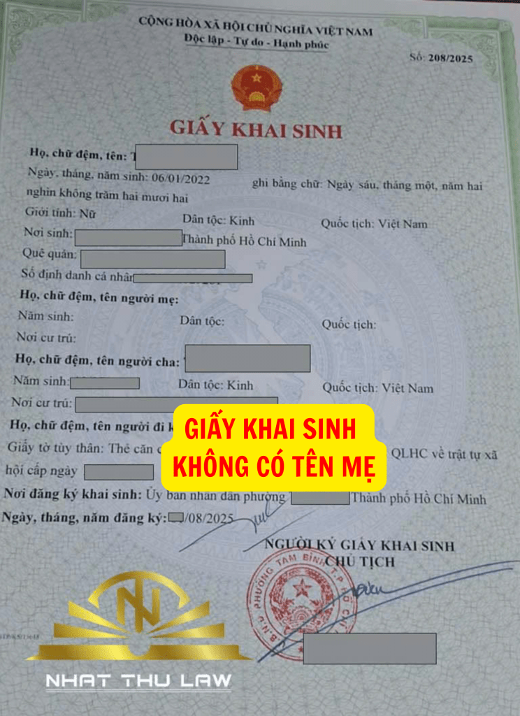 Mẫu giấy khai sinh không có tên mẹ