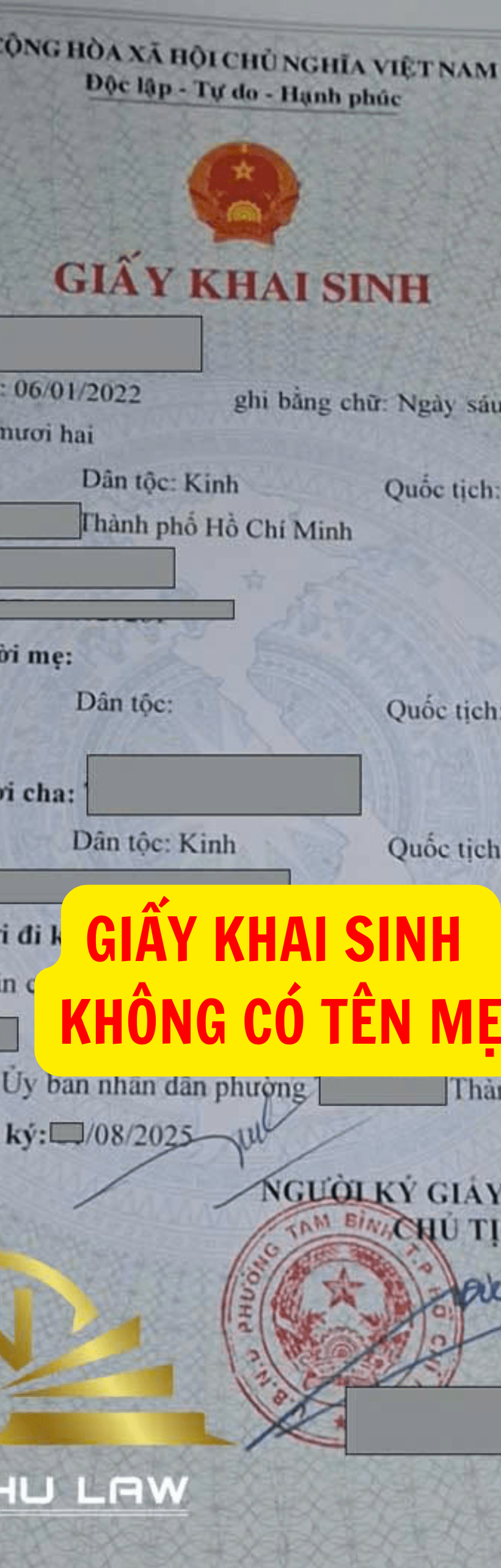 Mẫu giấy khai sinh không có tên mẹ