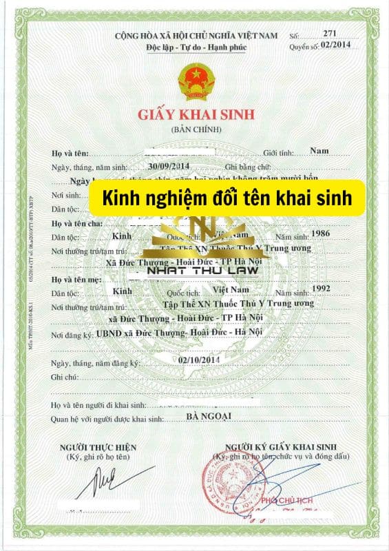 Kinh nghiệm đổi tên khai sinh trên giấy khai sinh gốc