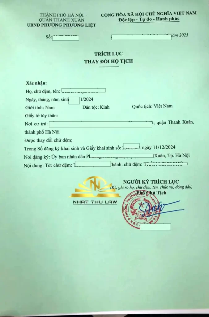 đổi tên cho con dưới 01 tuổi