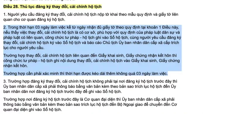 Thời gian đổi tên khai sinh