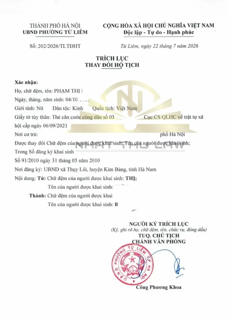 trích lục đổi tên khai sinh cho người lớn