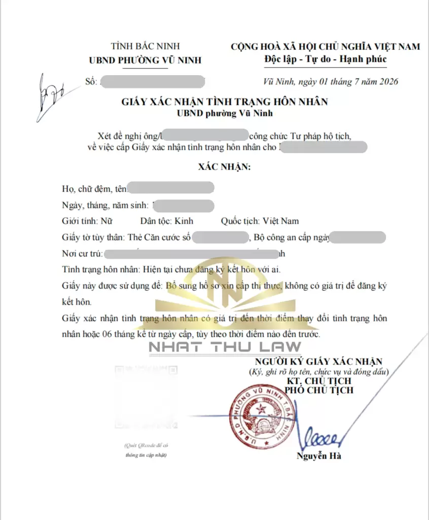 Mẫu giấy xác nhận độc thân
