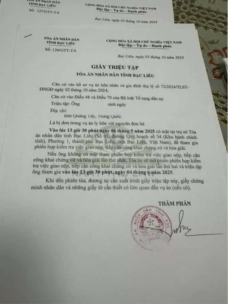 Toà án triệu tập phiên họp công bố công khai chứng cứ