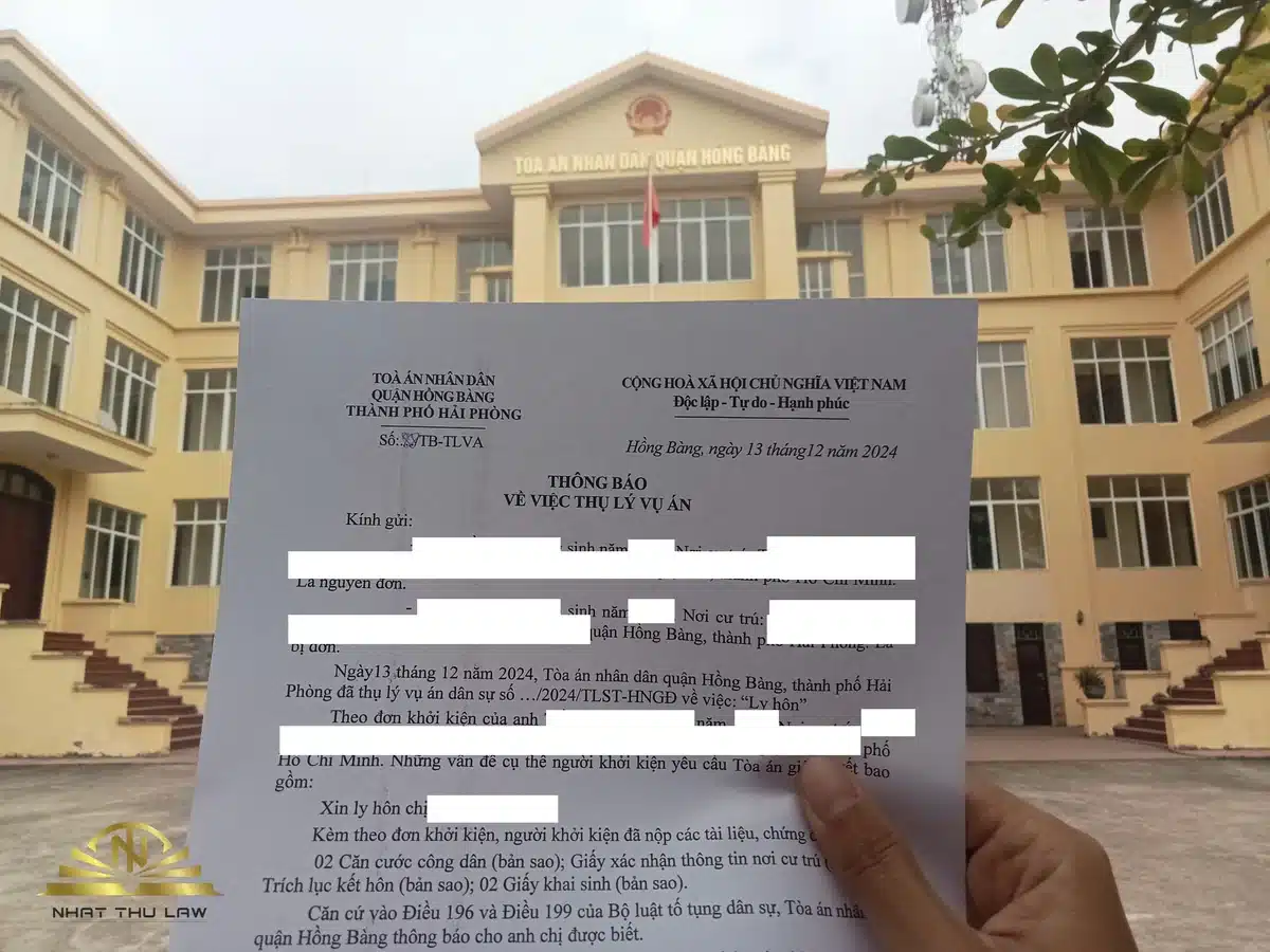 Thông báo về việc thụ lý vụ án ly hôn của Tòa án nhân dân quận Hồng Bàng, thành phố Hải Phòng