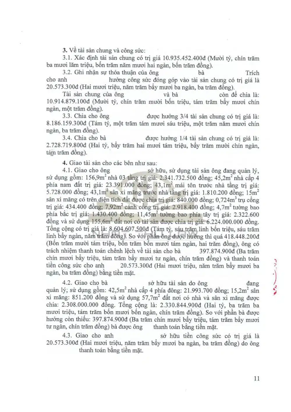Phần quyết định chia nhà đất bố mẹ chồng cho khi ly hôn, người vợ được chia 1/4 tài sản chung
